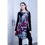 Scoop neck long sleeve print tunic dress