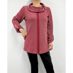Cowl neck sweater with adjustable sleeve length
