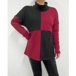 Long sleeve color block loose neck sweater