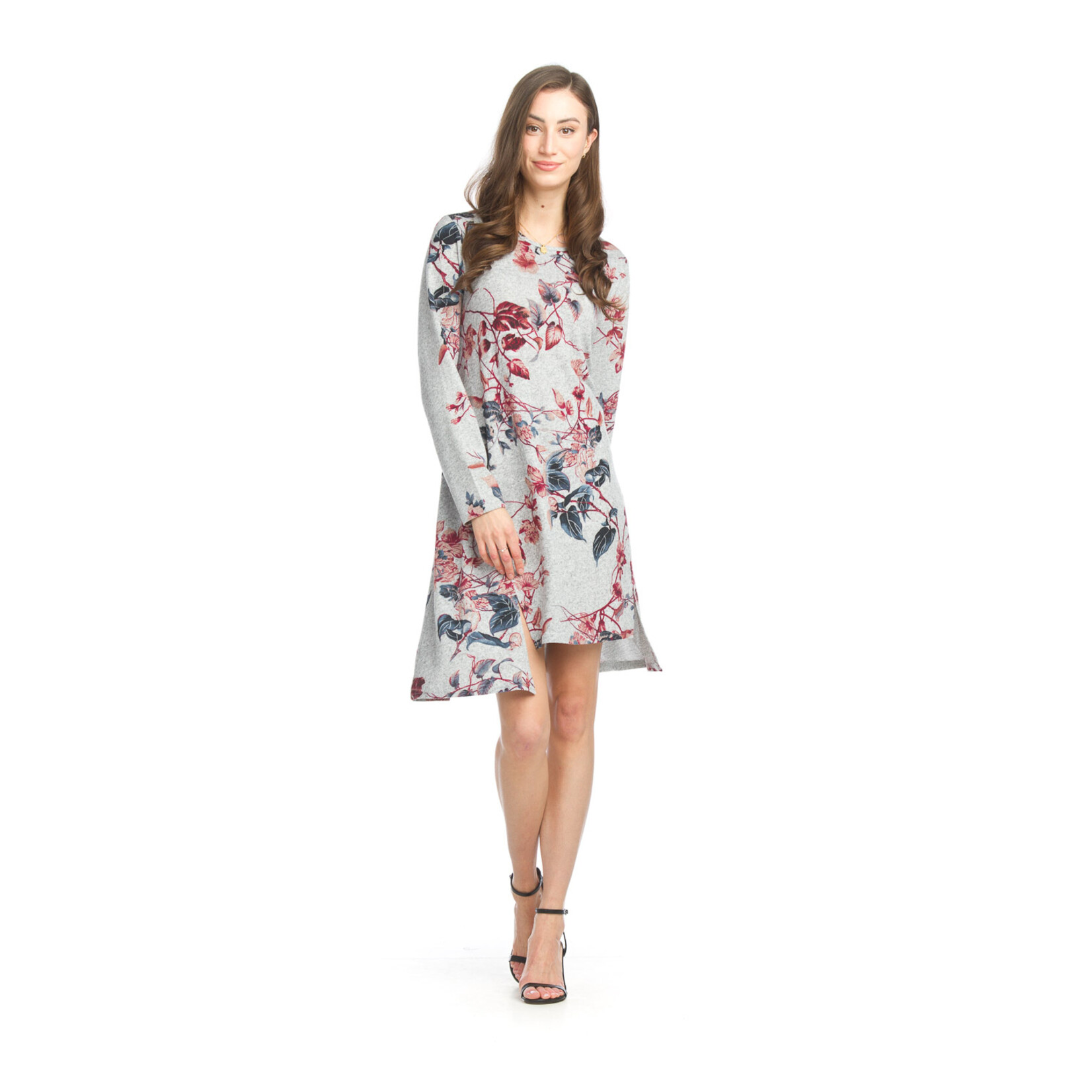 Papillon Papillon ladies long sleeve floral a-line sweater dress with pockets, aline