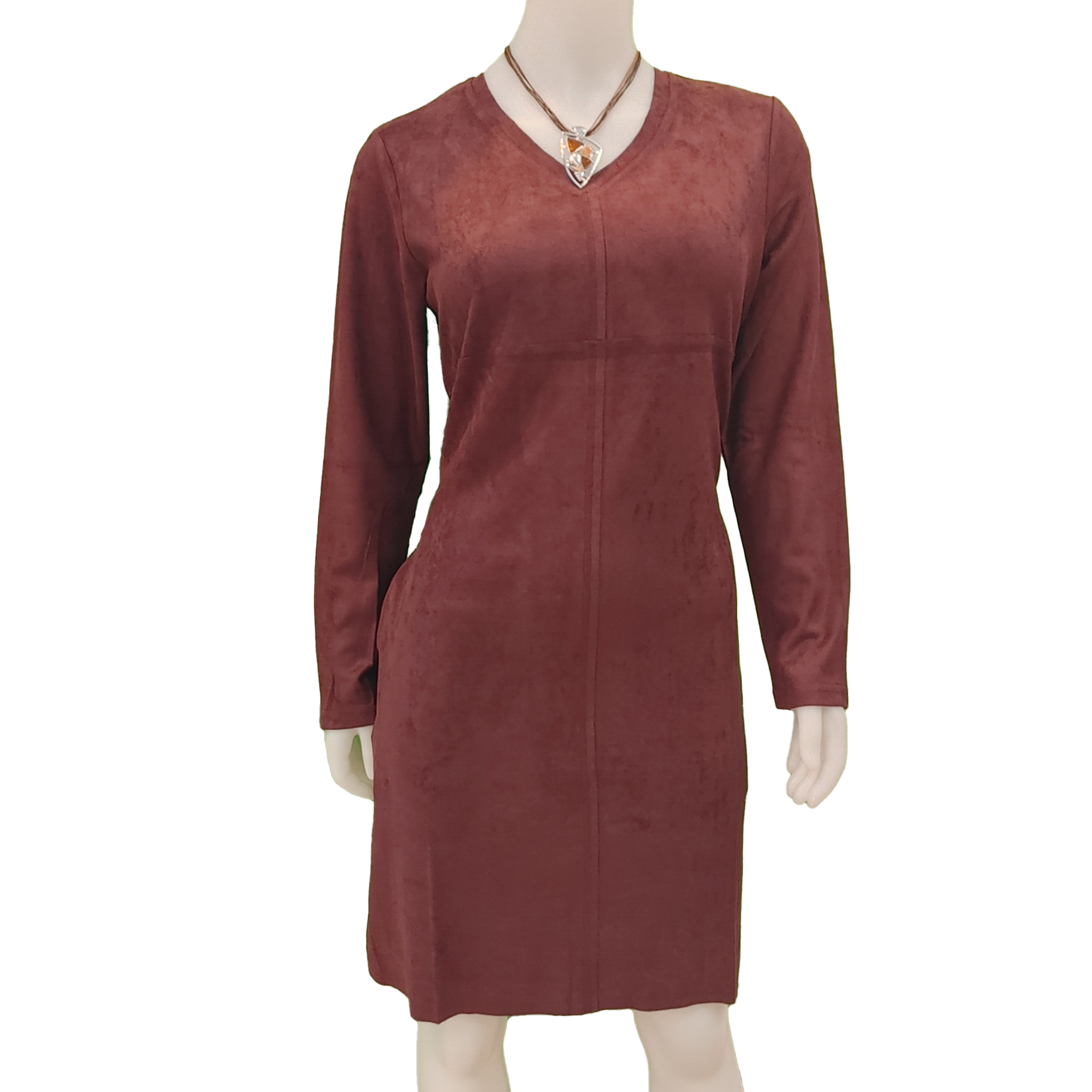 bolide Bolide ladies Long sleeve v-neck faux suede woven dress with pockets, dresses