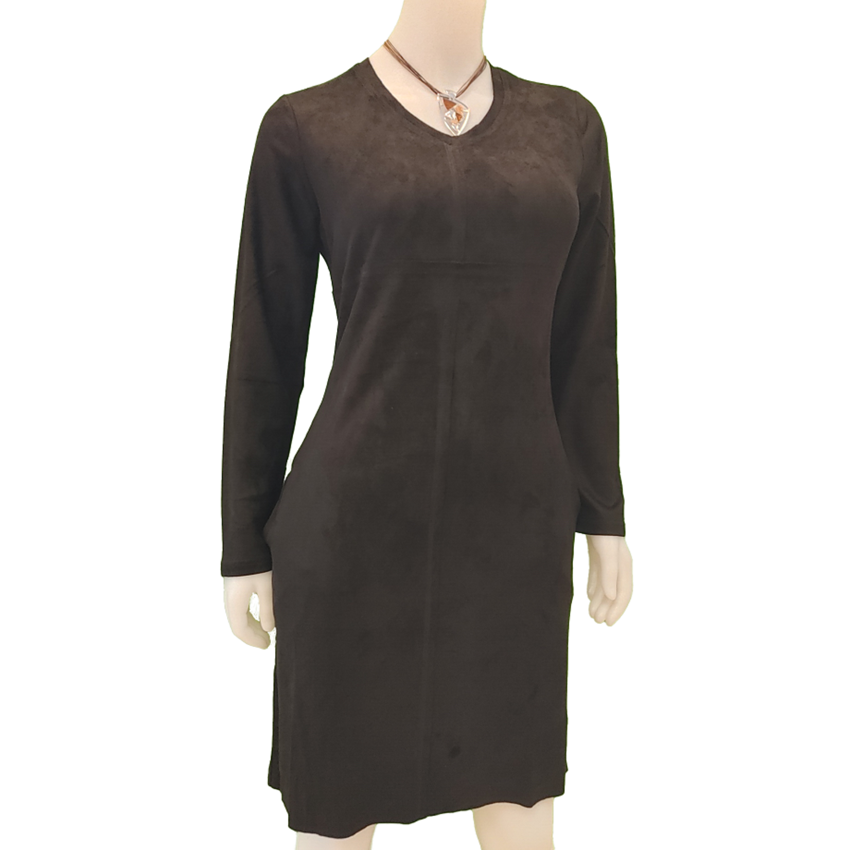 bolide Bolide ladies long sleeve v-neck faux suede woven dress