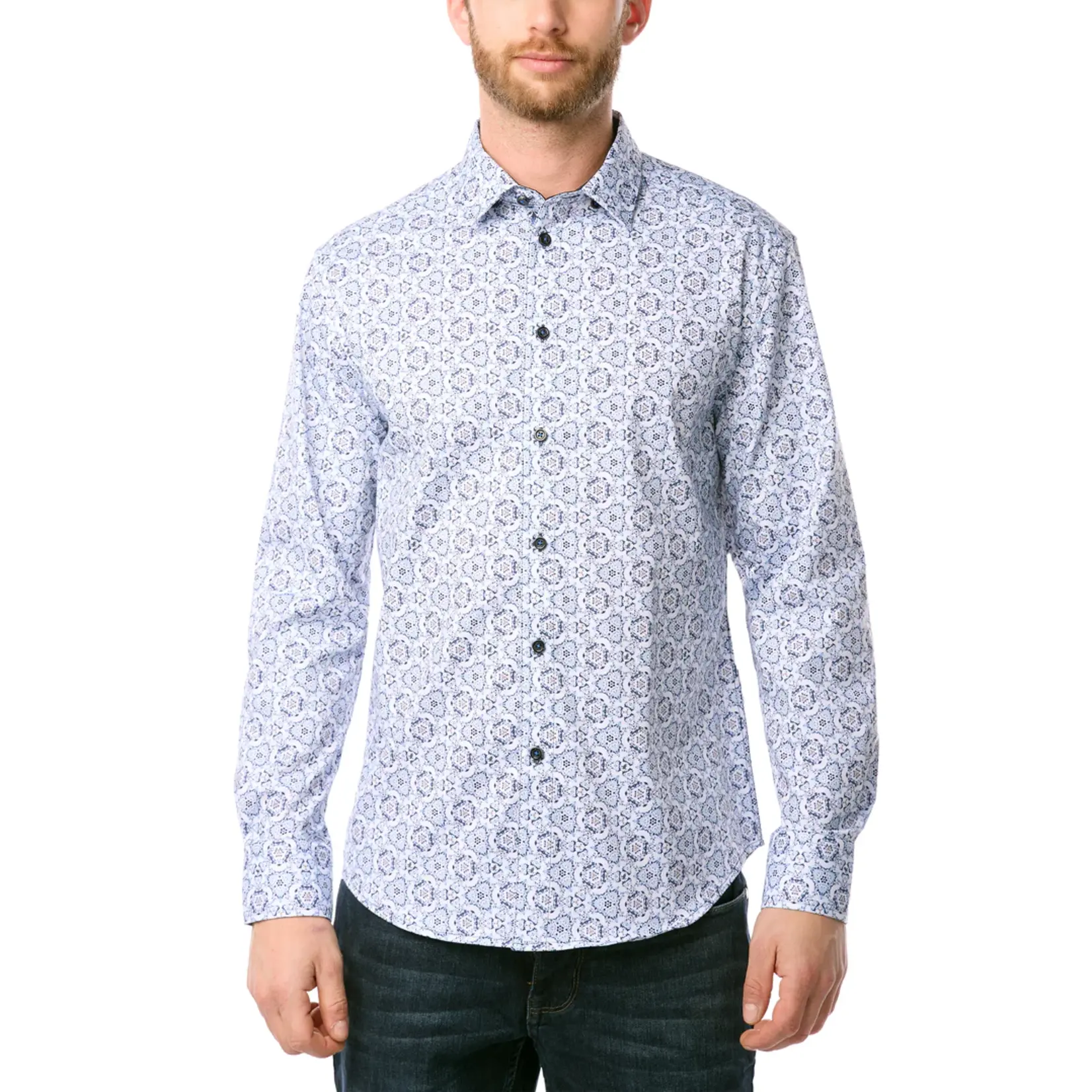 Vincent D'Amerique Vincent D'Amerique mens printed long sleeve stretch button shirt, dress shirt