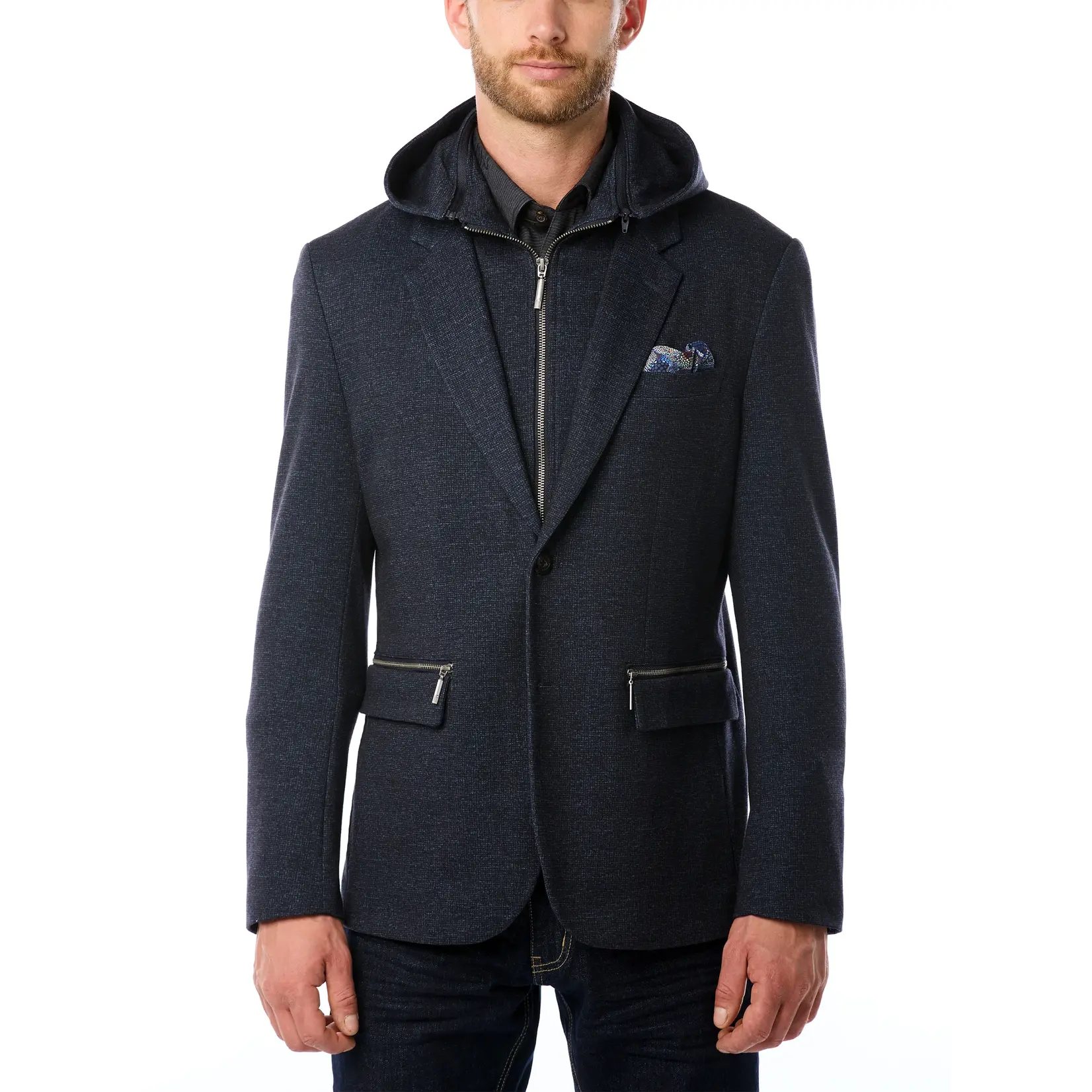 Vincent D'Amerique Vincent D'Amerique mens multi functional blazer/sport coat/dinner jacket, dress coat with zip off collar and hood, jackets, coats