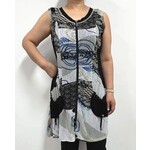 Sleeveless zip front print blouse with front pockets