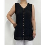Sleeveless cotton/poly blend lined blouse with button front detail