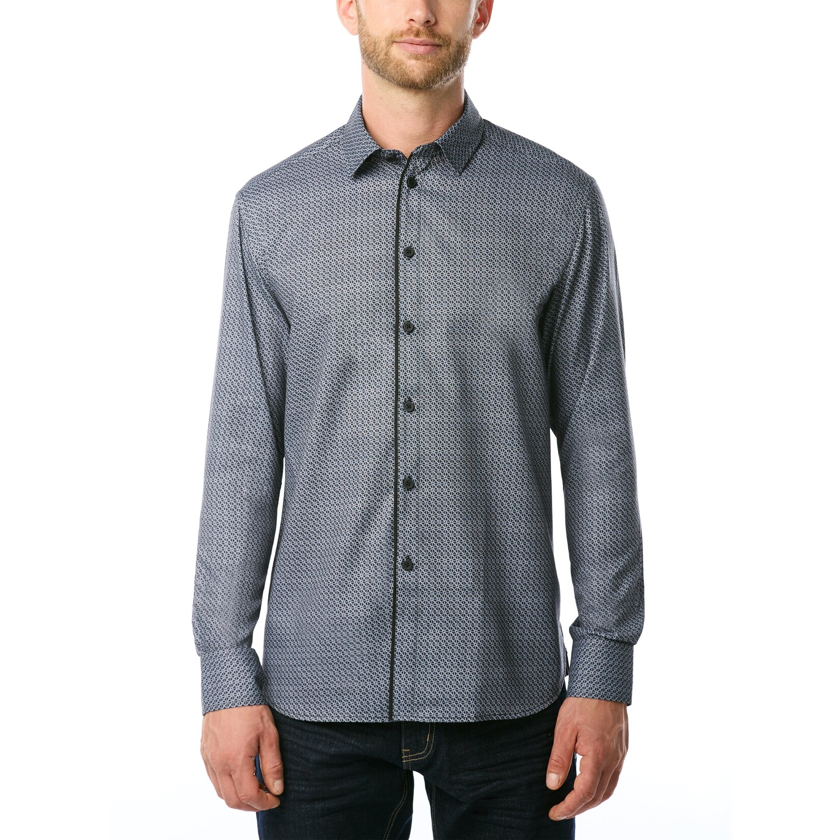Vincent D'Amerique Vincent D'Amerique mens long sleeve print stretch button shirt, shirts, top, tops