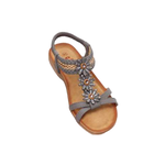 JJ Flat t-strap sandal with flowers and back strap