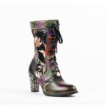 Little Empresses Lace up floral print leather boot with jewel heel