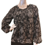 Point Zero Long sleeve print blouse with tie neck and elastic sleeve