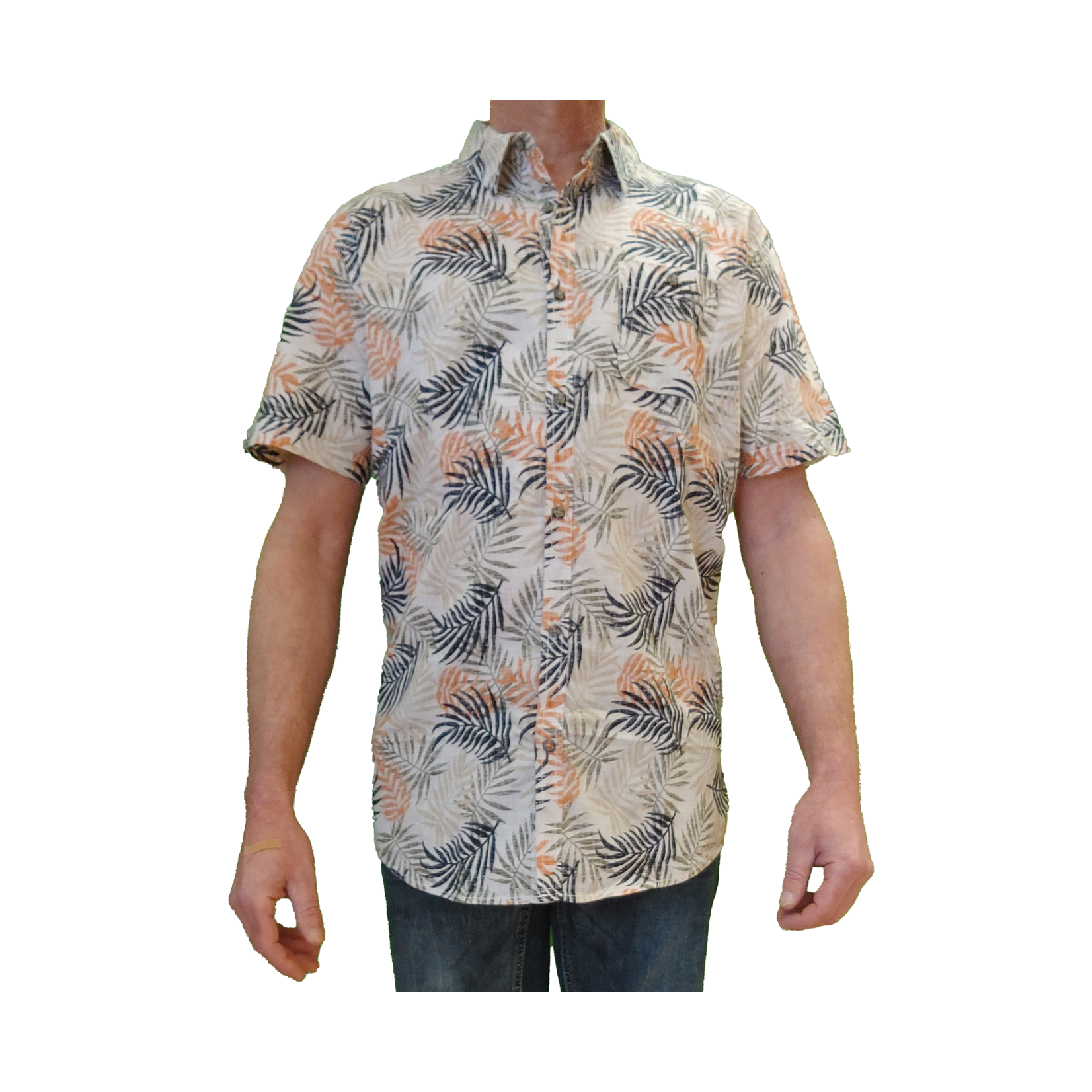 Point Zero Point Zero mens linen cotton blend short sleeve print button shirt