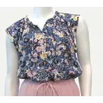 Point Zero Cap sleeve floral blouse with front buttons and tie neck