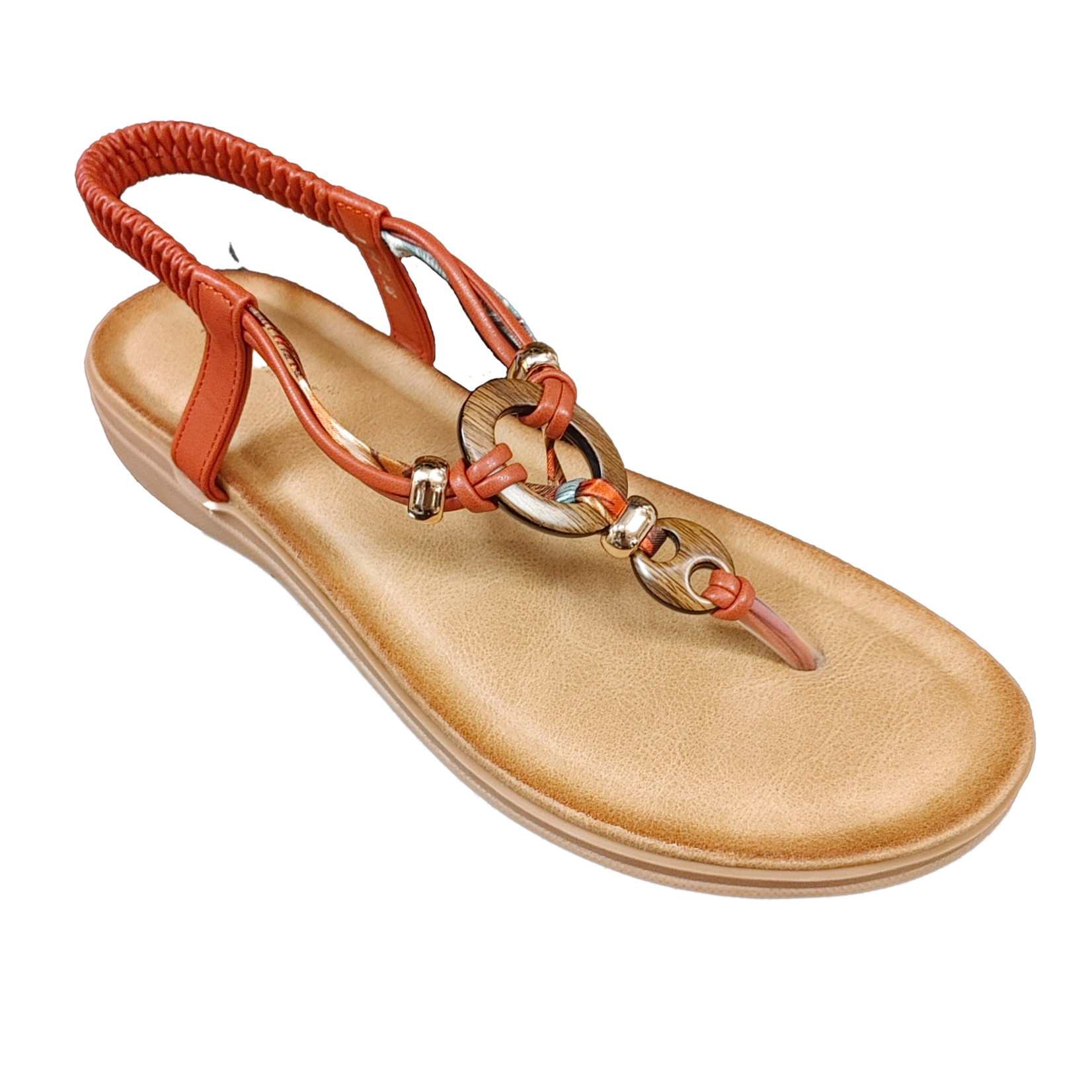 Miss Sweet Miss Sweet flat thong sandal with beads and wood detail, sandals