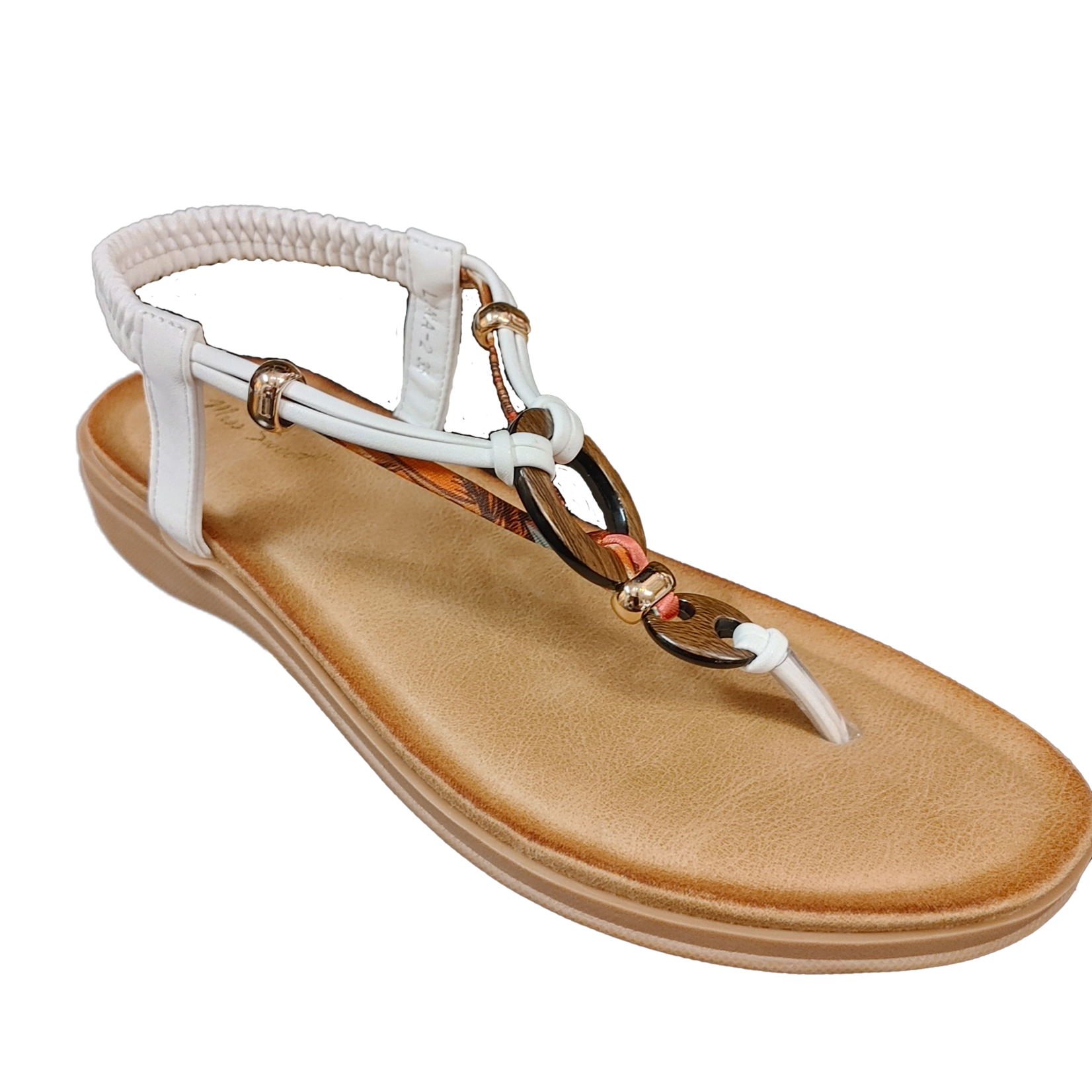 Miss Sweet Miss Sweet flat thong sandal with beads and wood detail