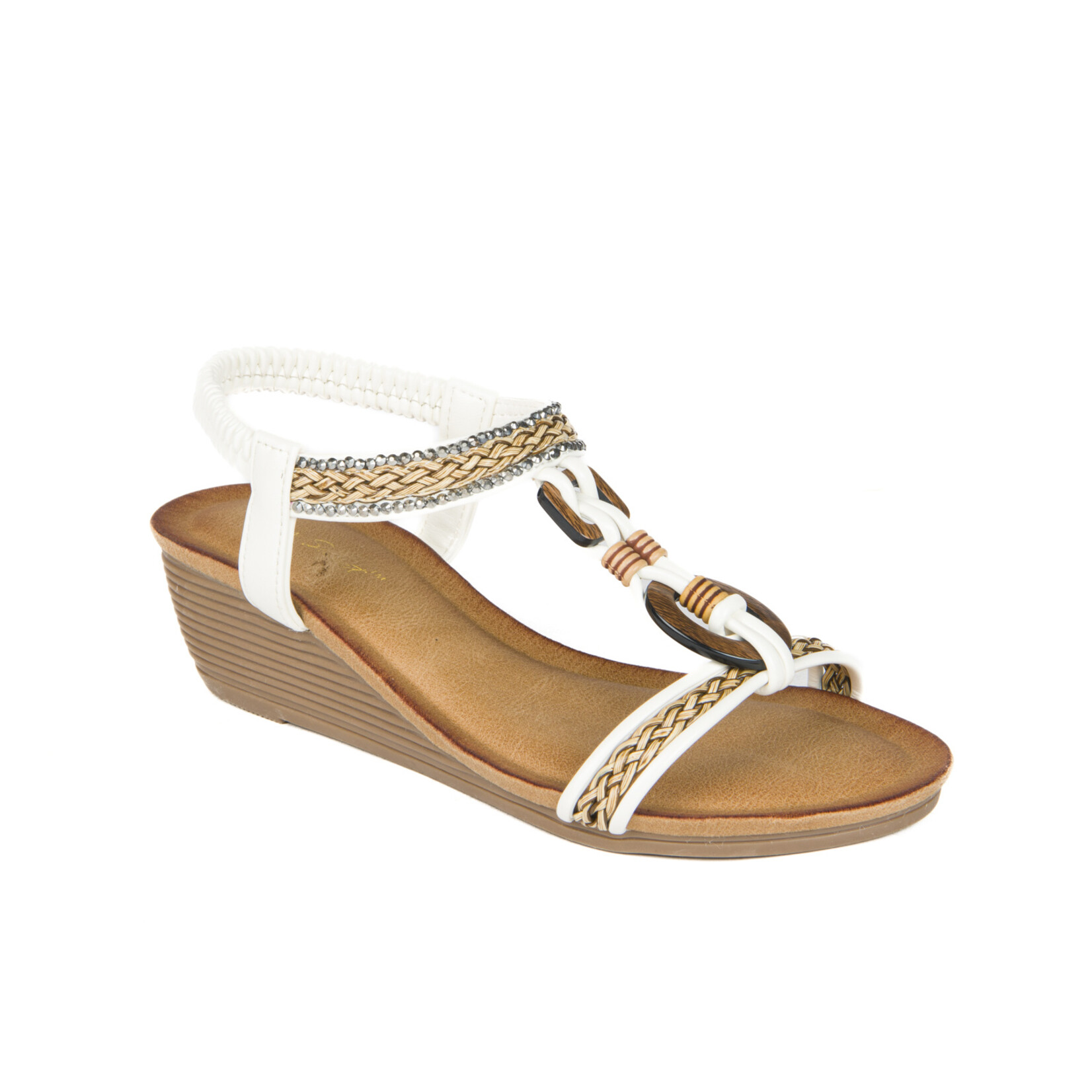 Miss Sweet Miss Sweat wedge sandal with wooden detail and ankle strap, sandals