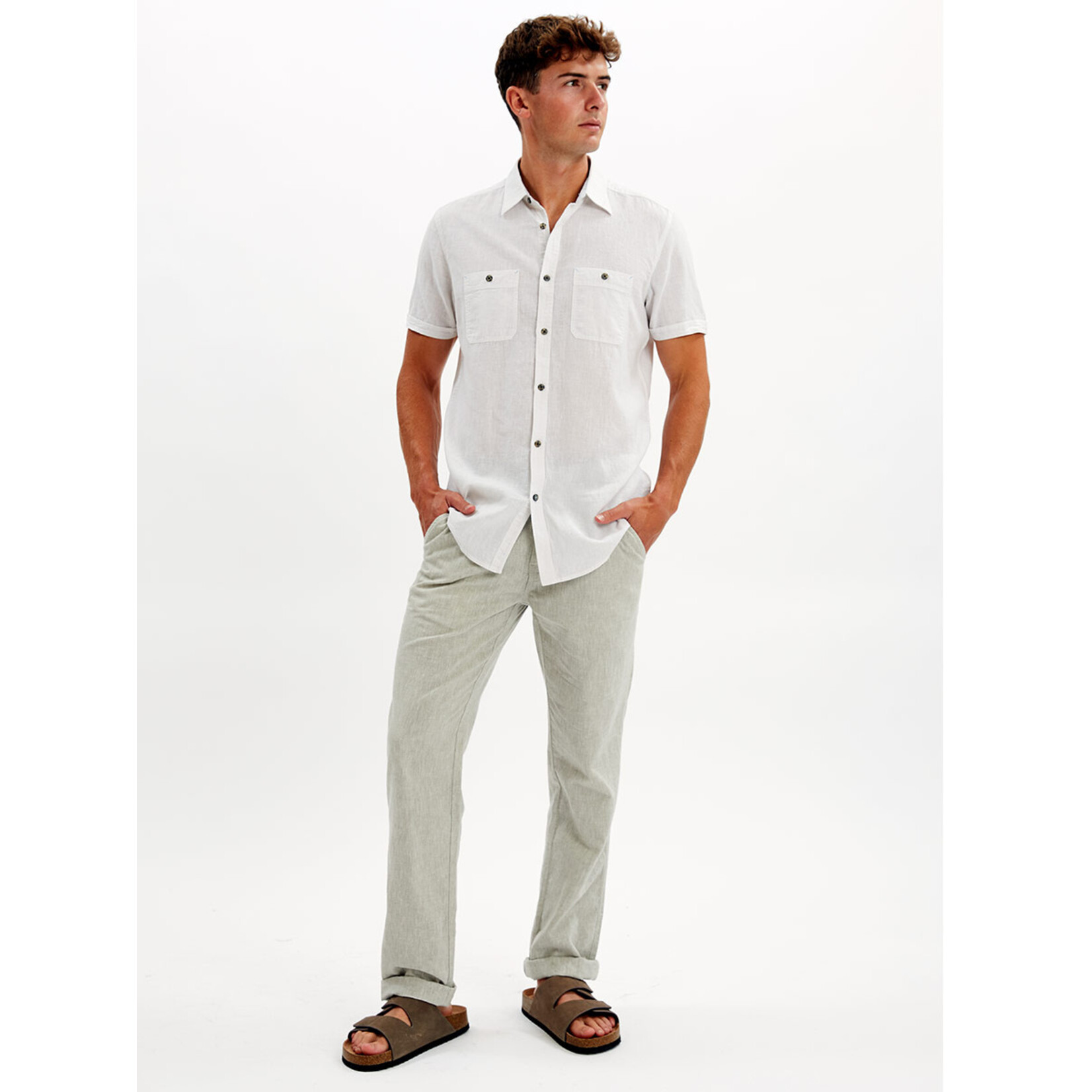 Point Zero Point Zero  mens linen/cotton blend button short sleeve shirt