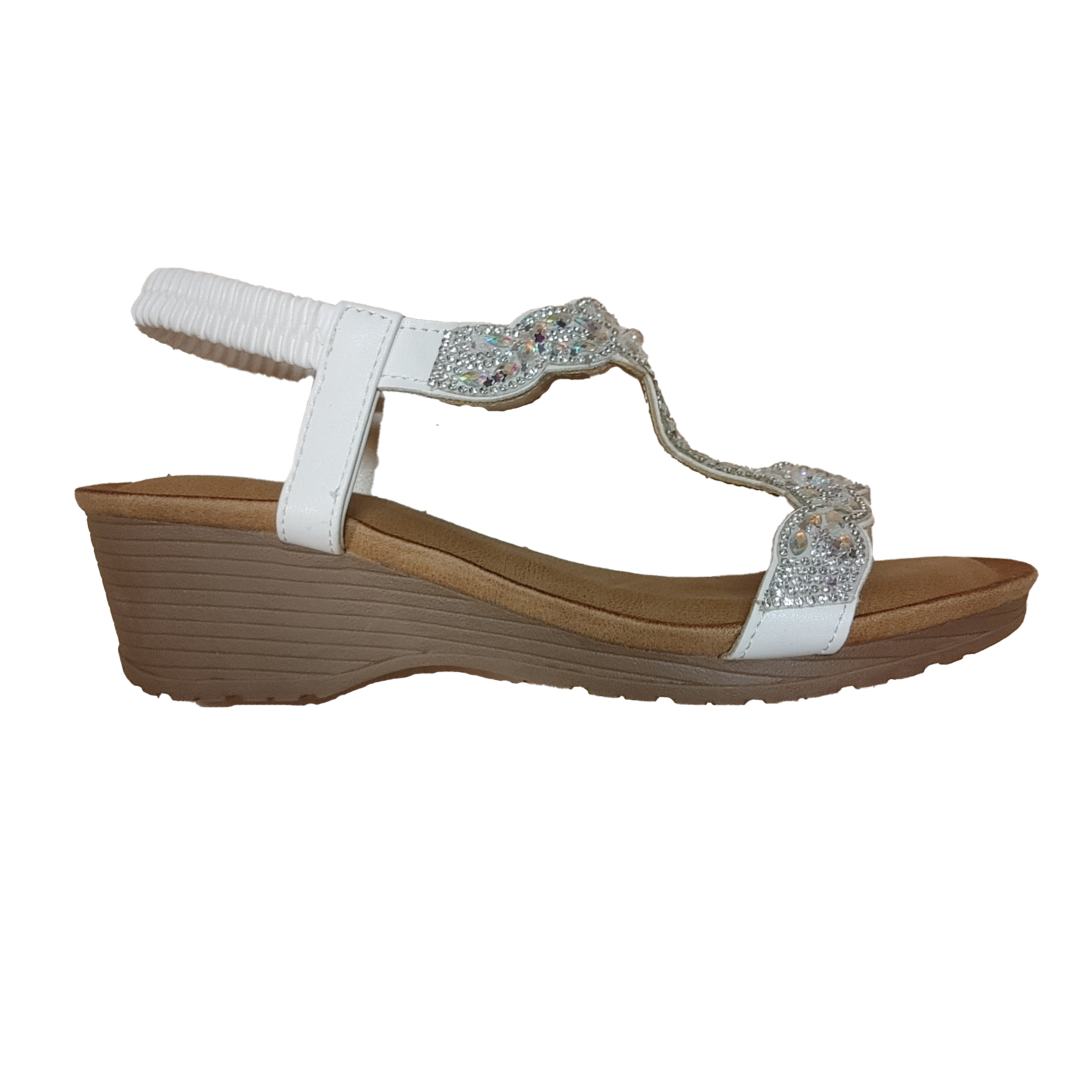 Miss Sweet Miss Sweet wedge sandal with rhinestones and wrap around ankle, sandals