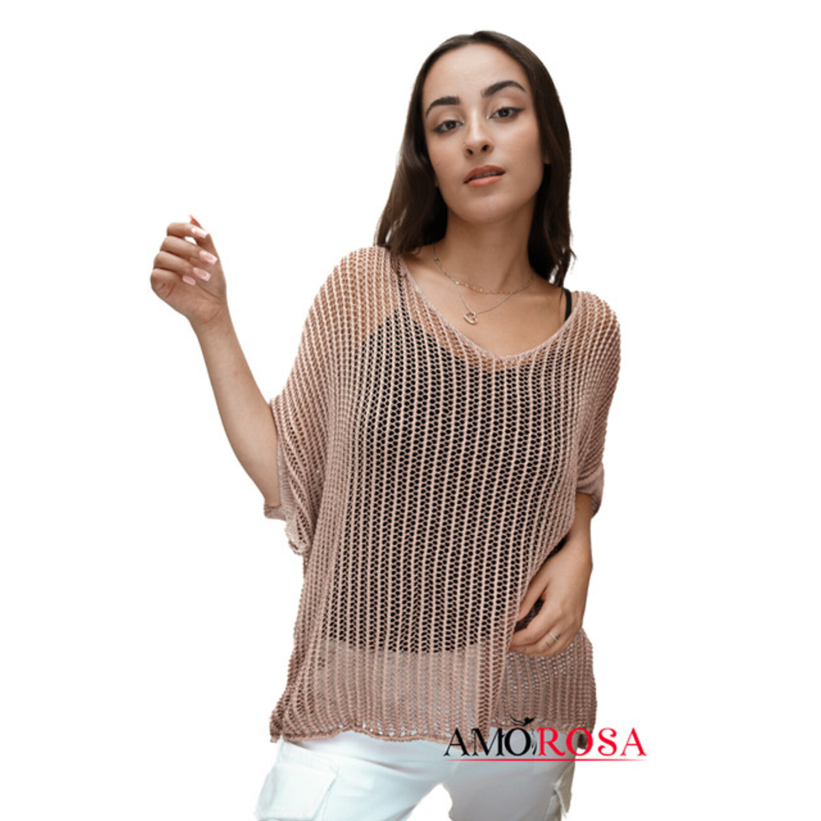 Amorosa Amorosa crotchet v- neck sweater cover up