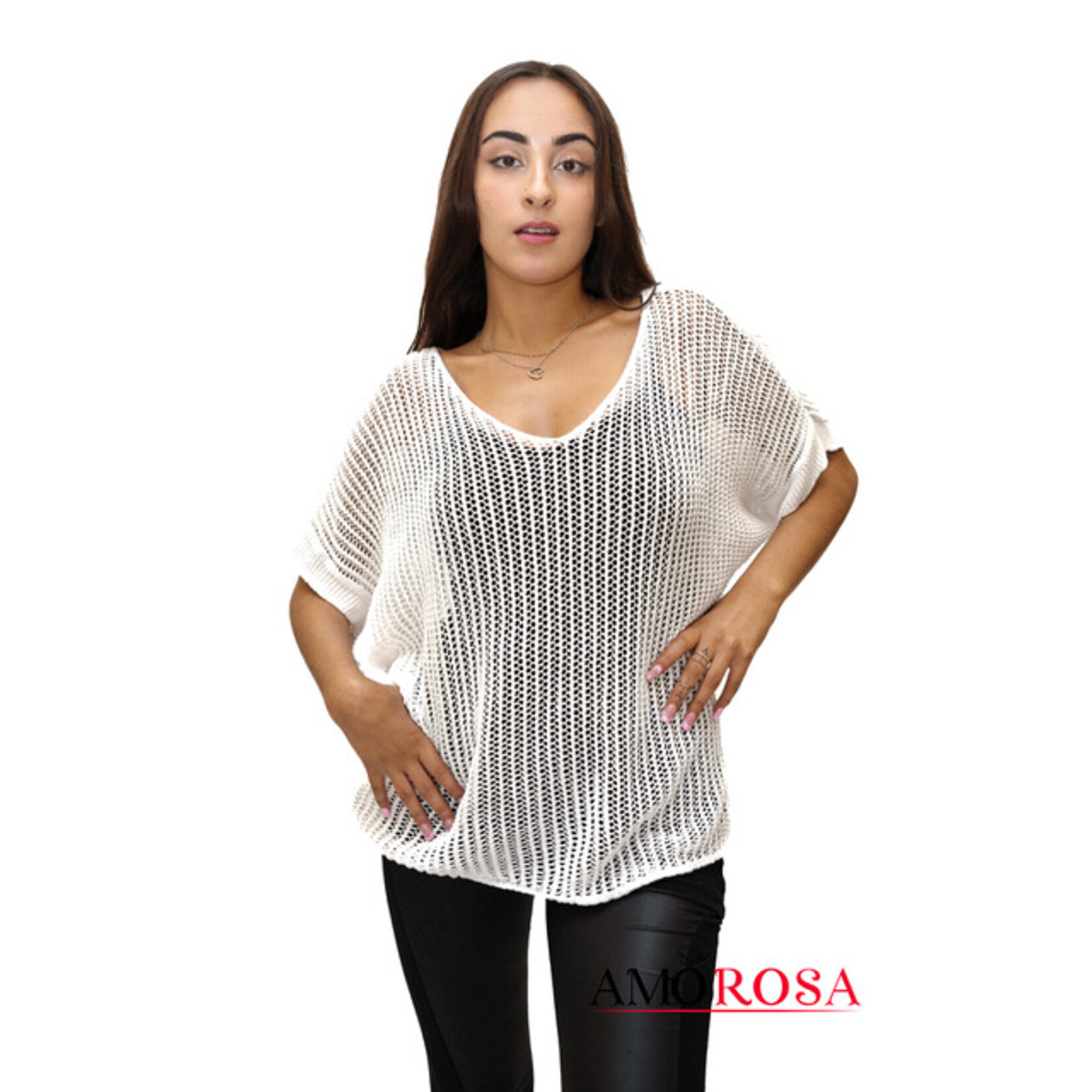 Amorosa Amorosa crotchet v- neck sweater cover up