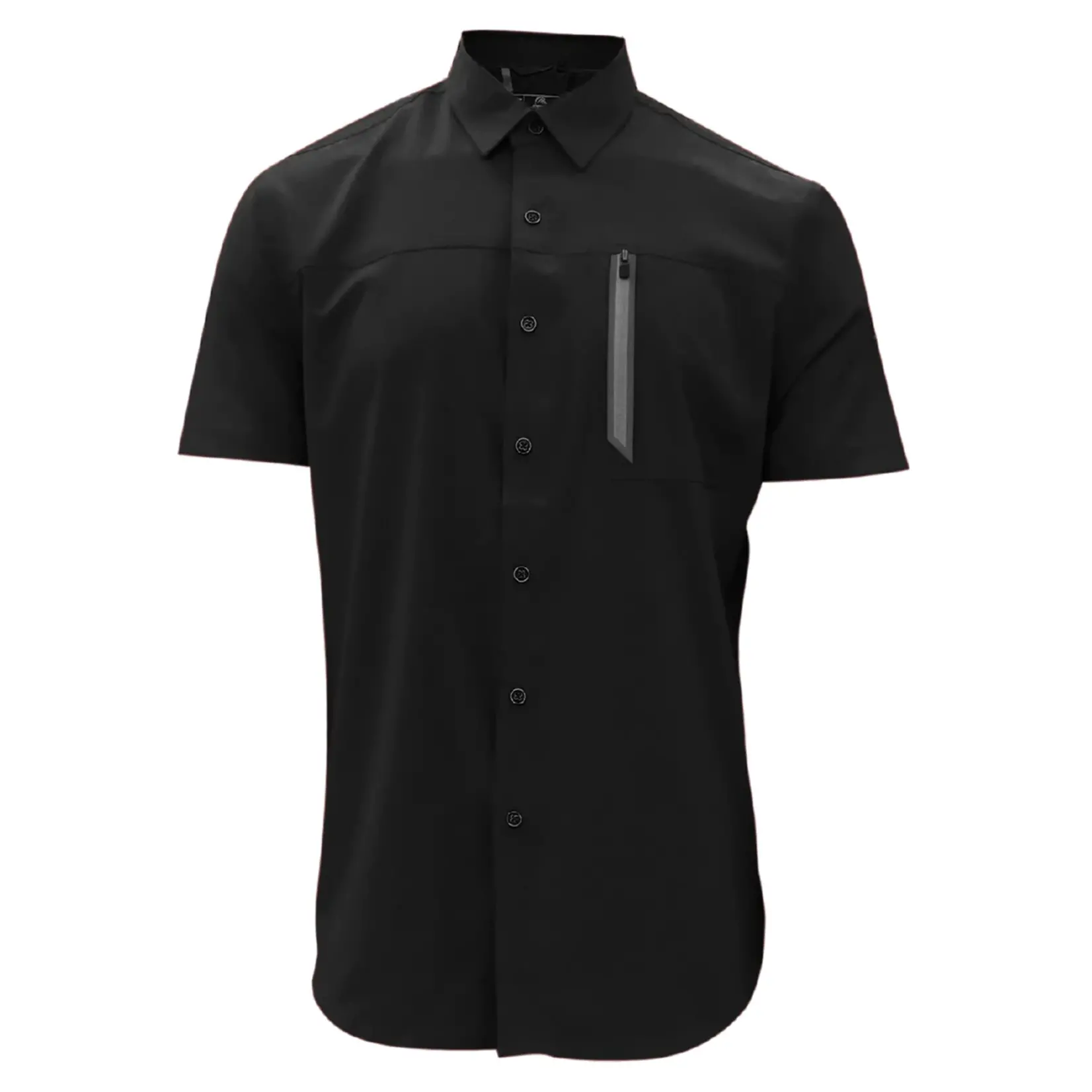 Point Zero Point Zero mens solid 4 way stretch short sleeve dry edition button shirt with zip pocket