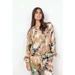 Soya Concept Ladies 3/4 sleeve v-neck satin feel print blouse with tie bottom