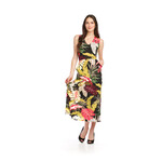 Papillon Ladies v-neck tropical print sleeveless dress with pockets and tie at waist