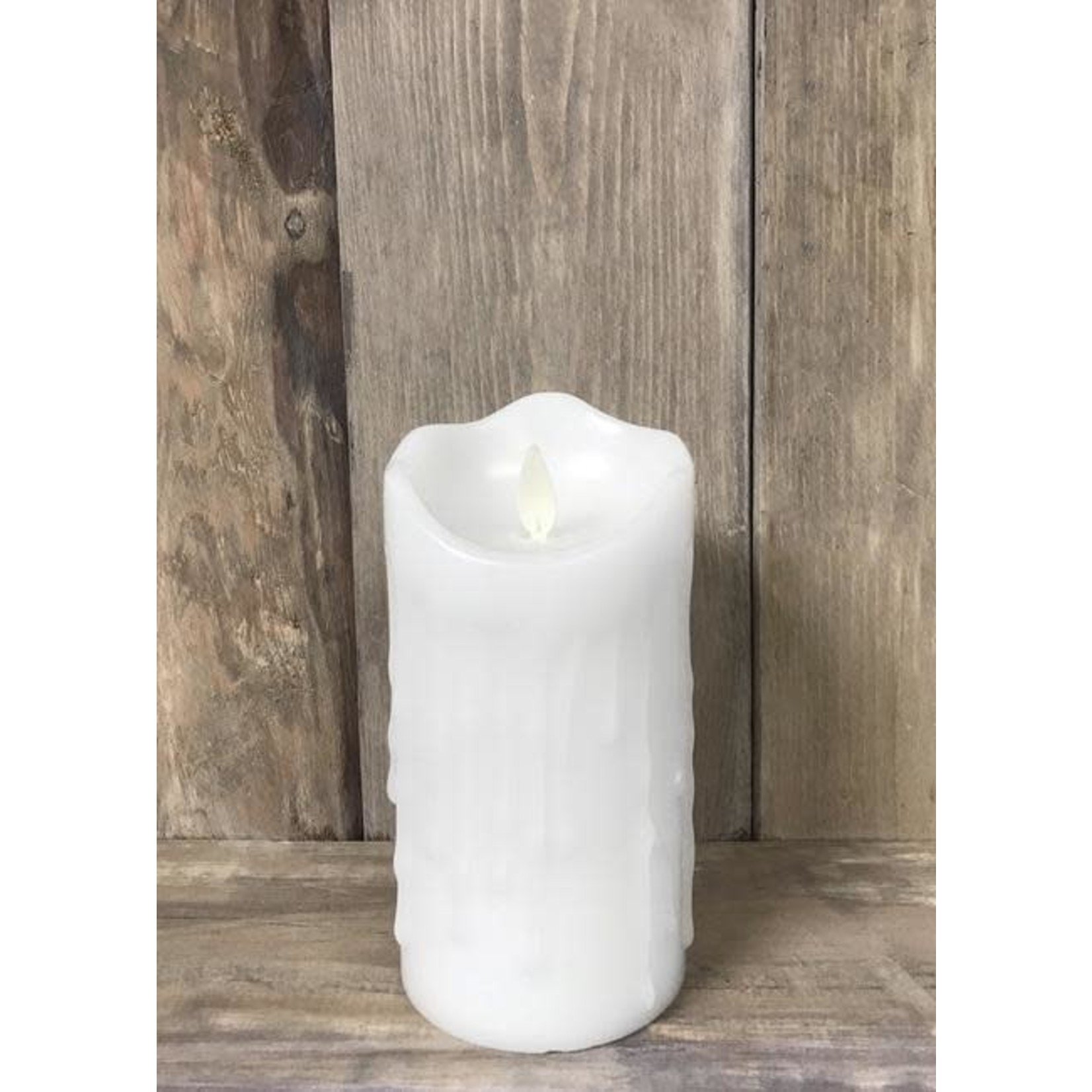 LED White Dripping Finish Moving Flame - Pillar Candle -3 X6"