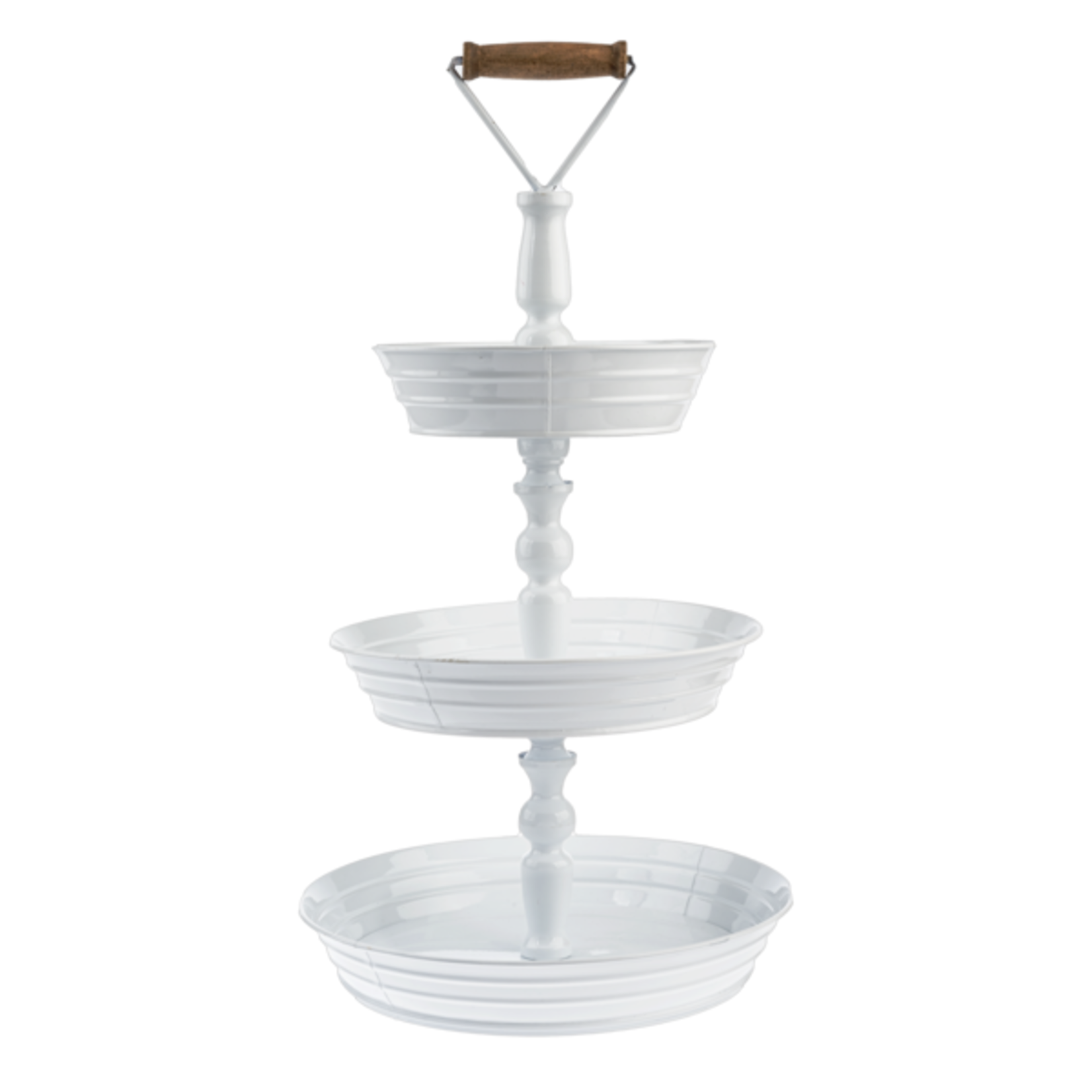 Three Tier White Enamel Pedestal Tray