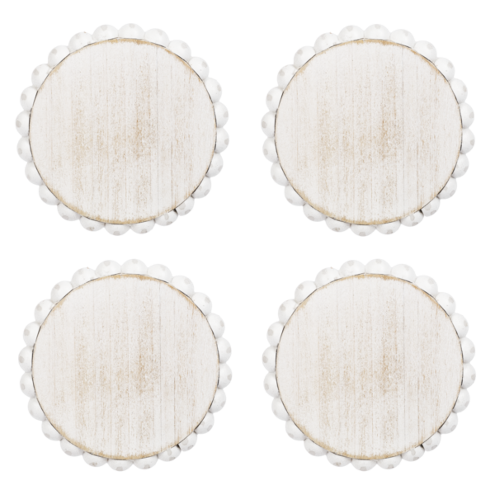 Whitewash Round Wood Beaded Coaster