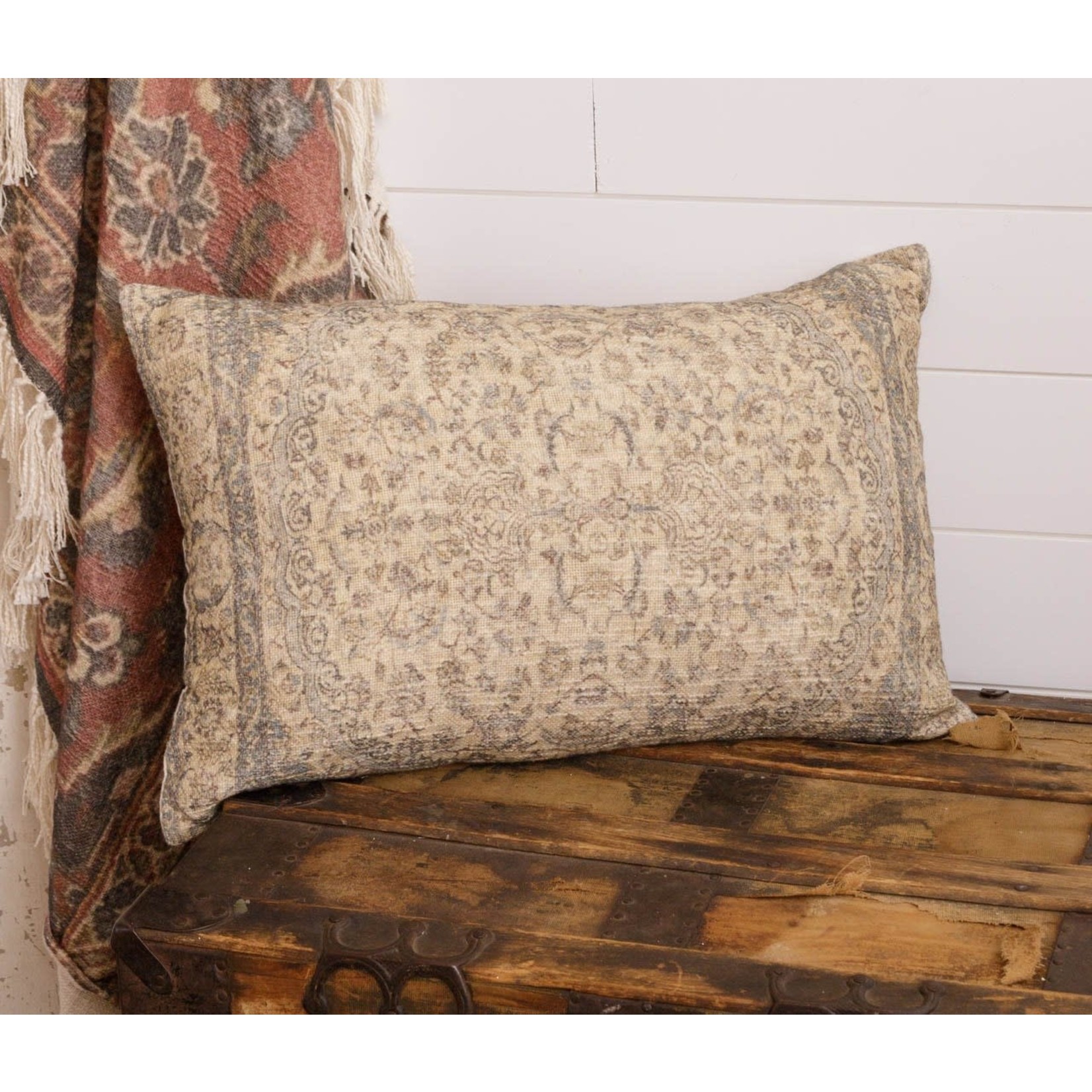 Dusty Blue & Ivory Antique Rug Pillow