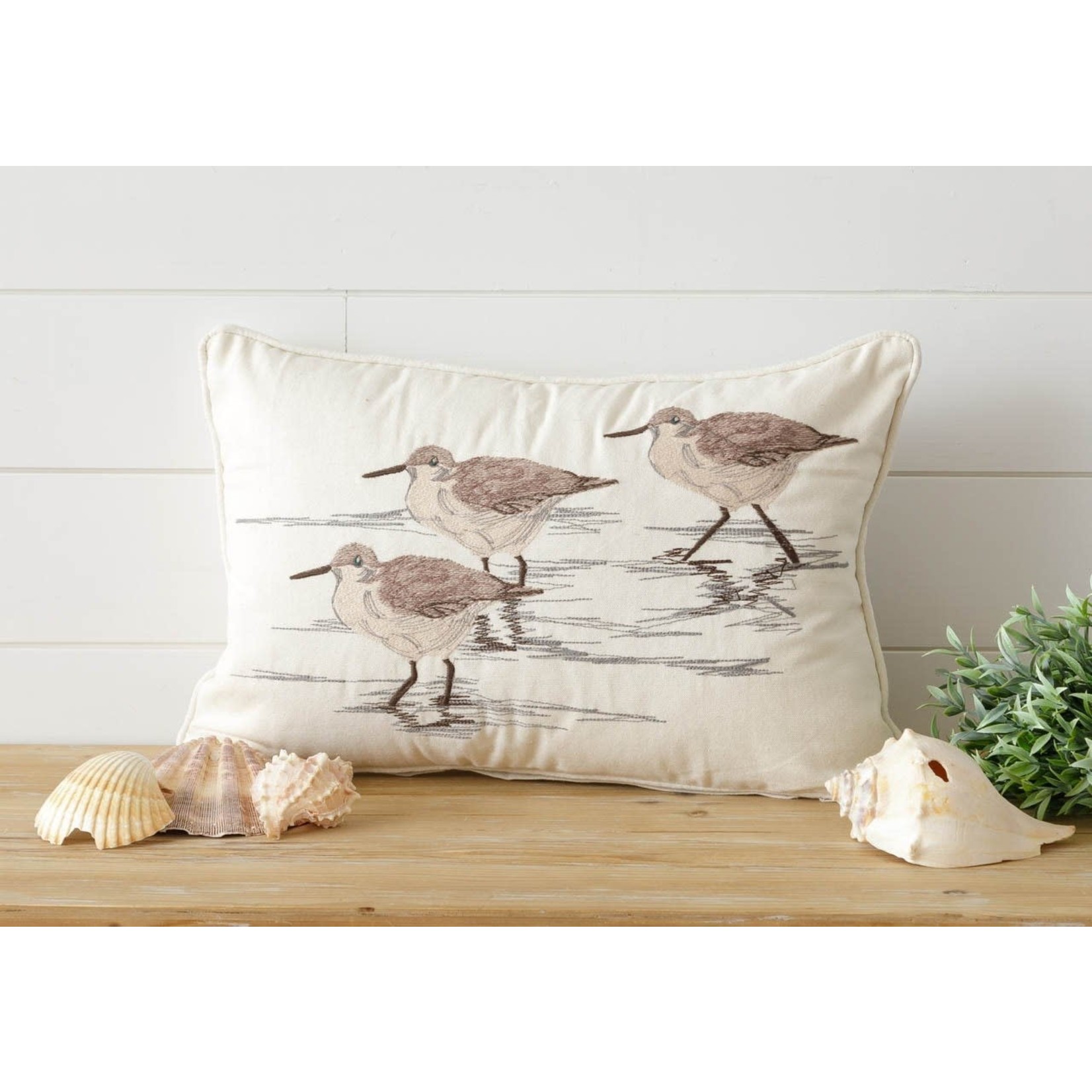 Embroidered Sandpiper Pillow