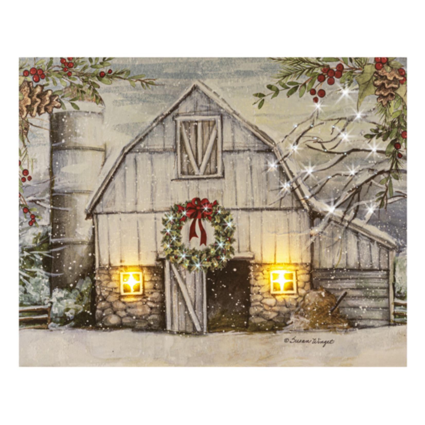 LED Light Up Winter Barn Scene Canvas