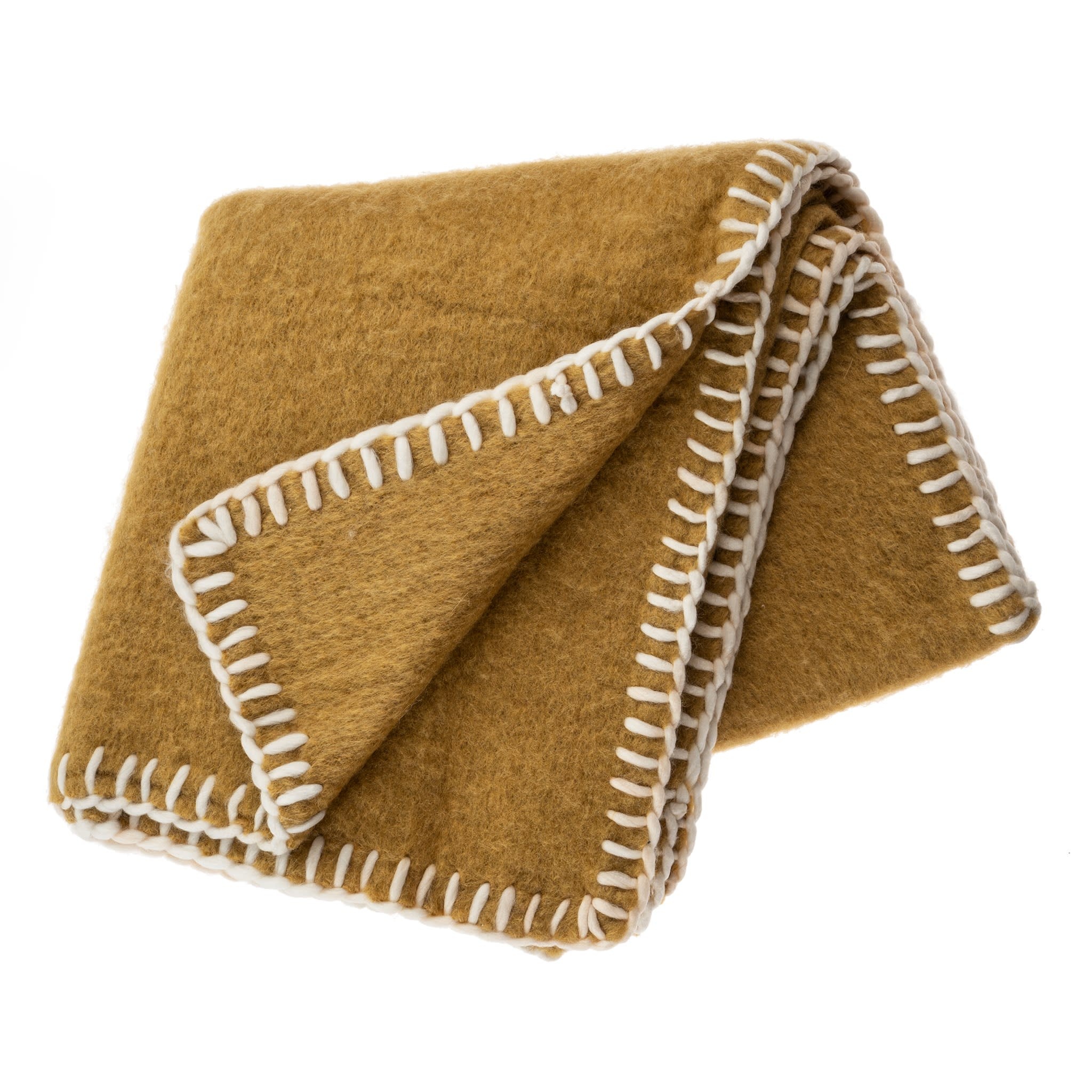 I Blanket Stitch Mohair Ochre Throw Creekside Home Decor