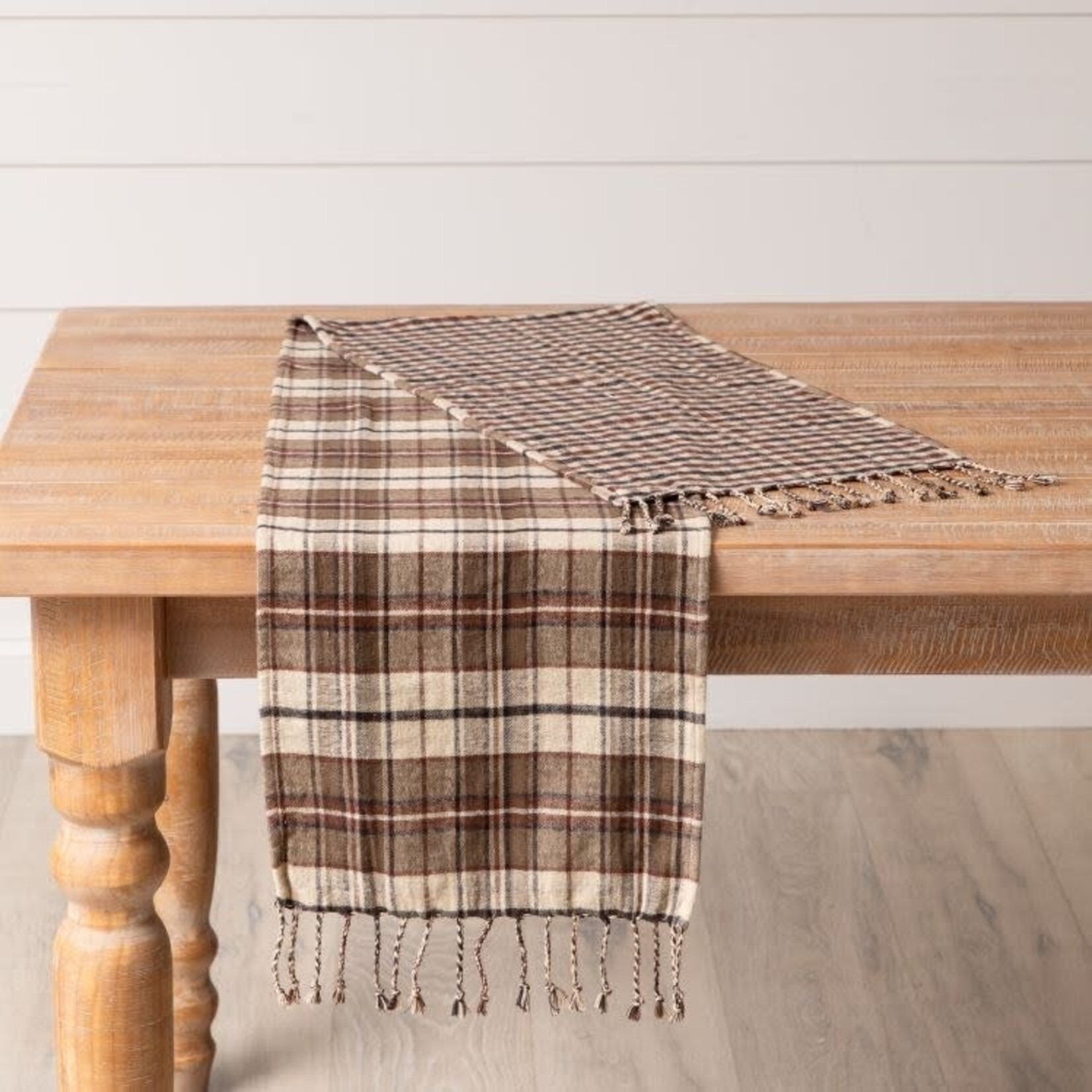 Reversible Brown Plaids Brushed Cotton Table Runner