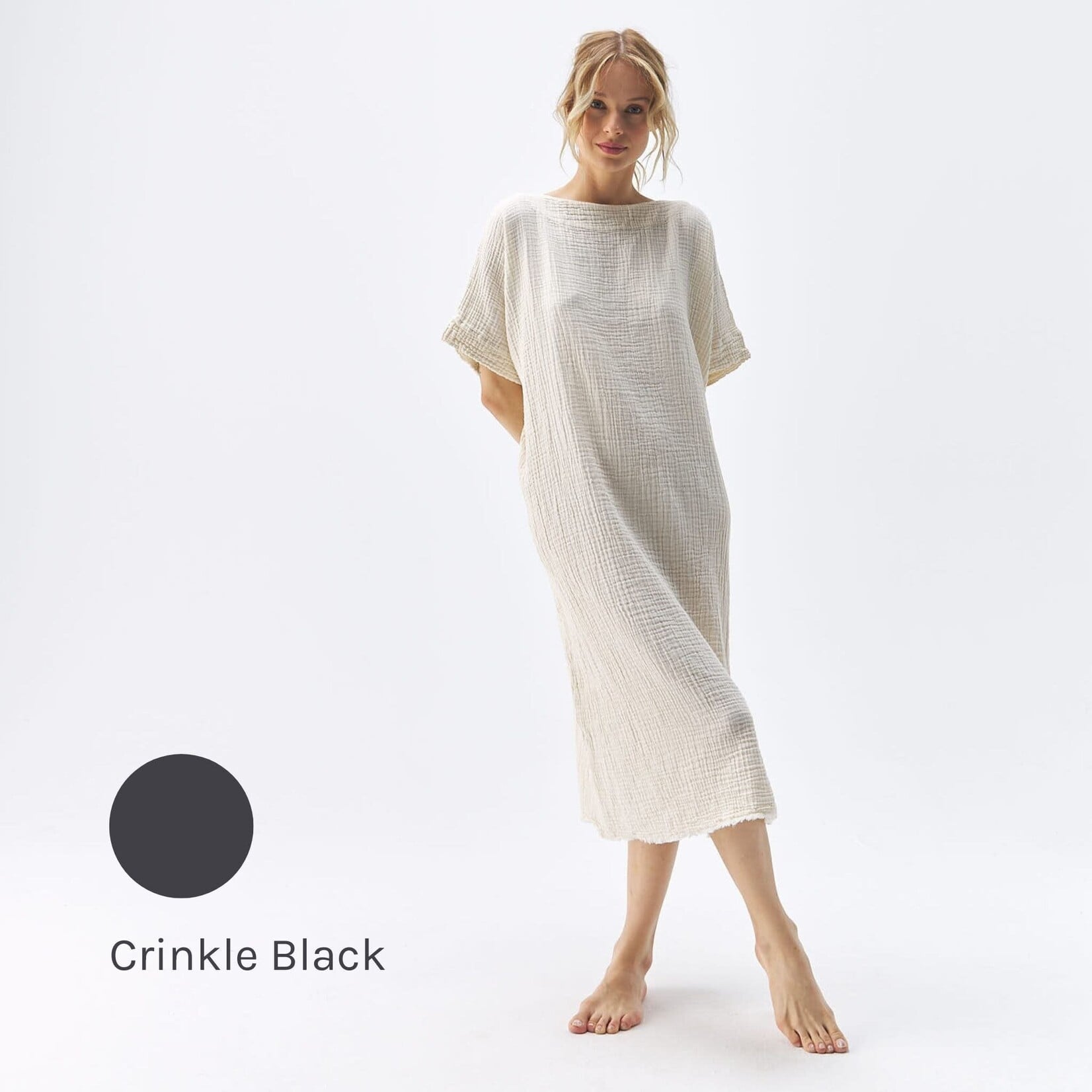 Crinkle Balloon Dress - Black