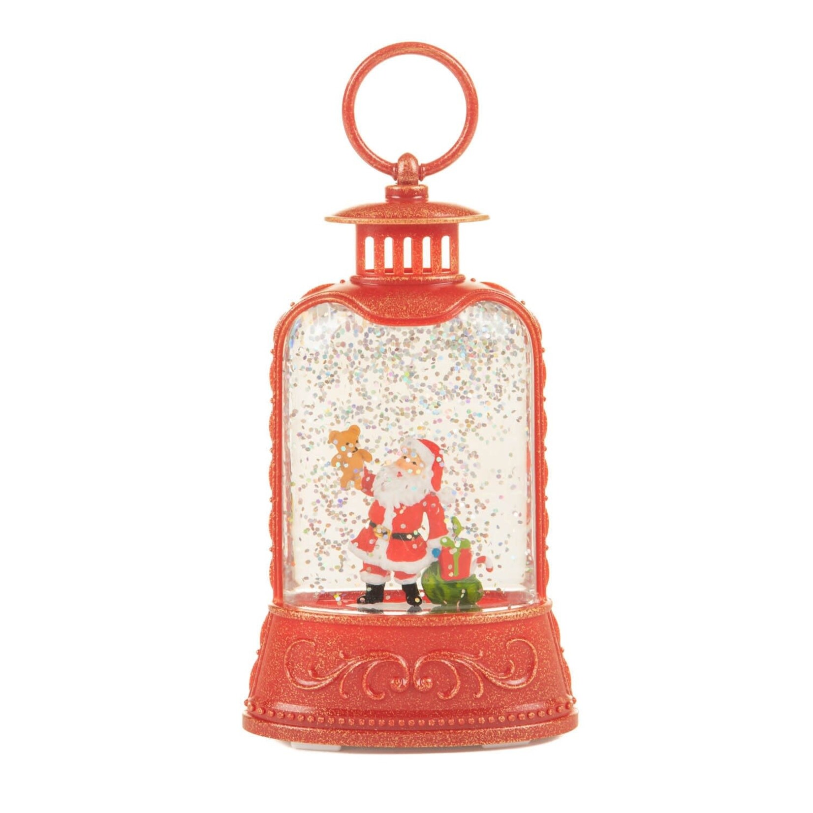 Red Santa Lantern LED Snow Globe W/Glitter