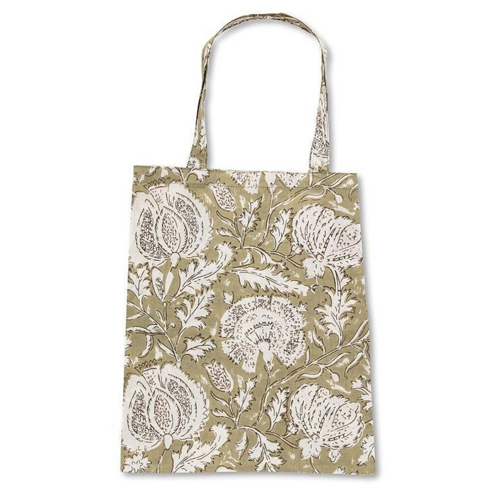 A - Ivory Basic Flower Simple Tote - Sage