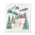 Winter Forest Cabin Dishcloth