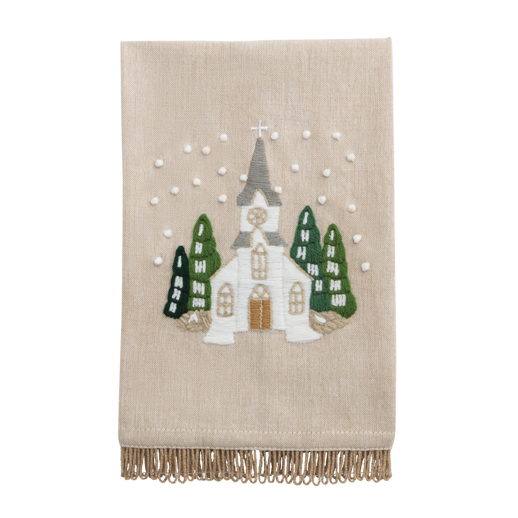 White Church Embroidered Towel