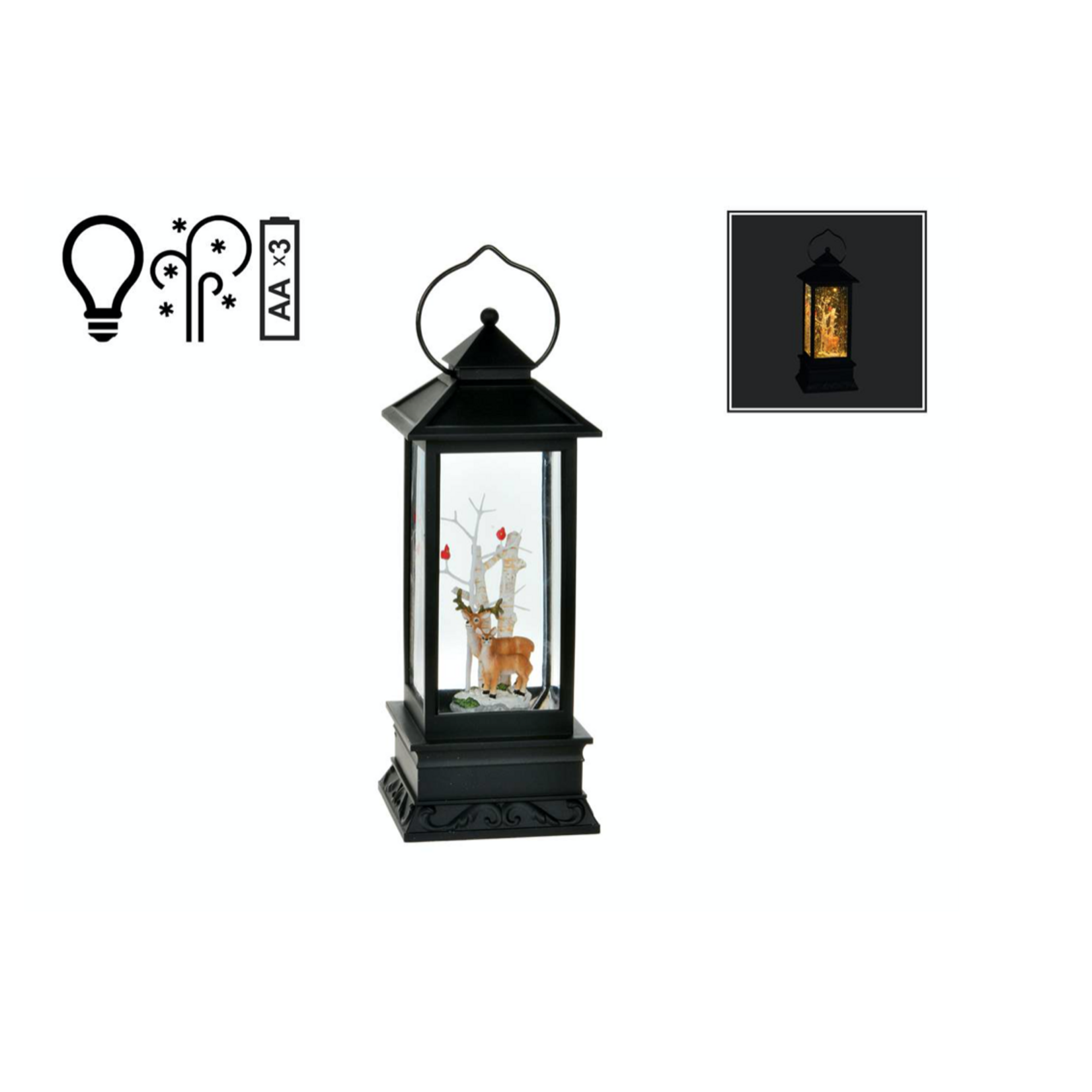 LED Black Lantern W/Deer