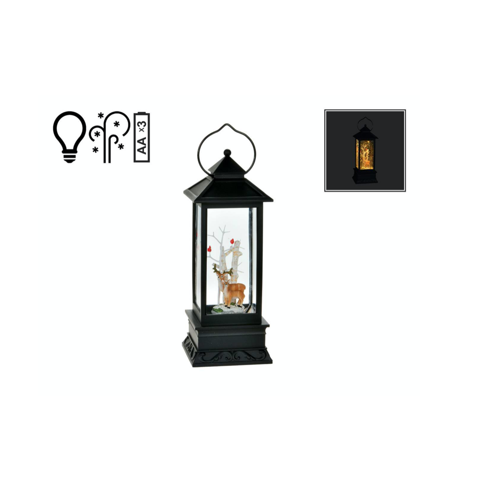 LED Black Lantern W/Deer