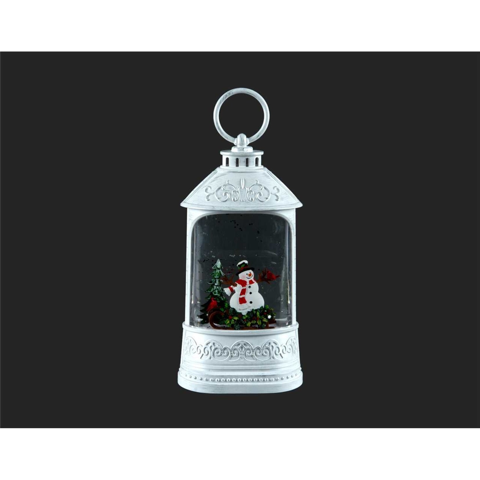 LED White Lantern Snow Globe W/Snowman