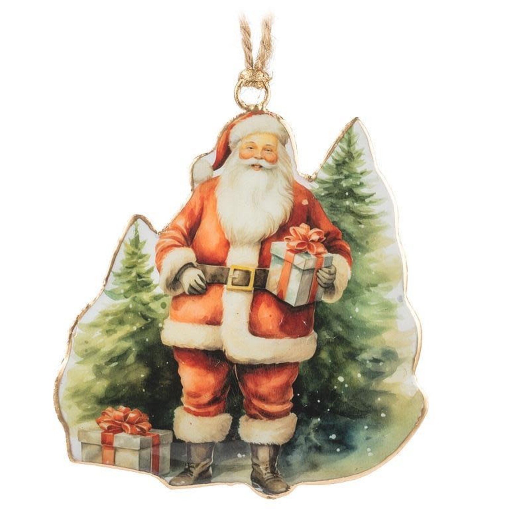 Santa W/Trees & Presents Ornament