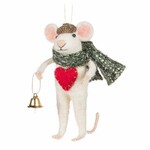 Winter Mouse W/Heart & Bell Ornament
