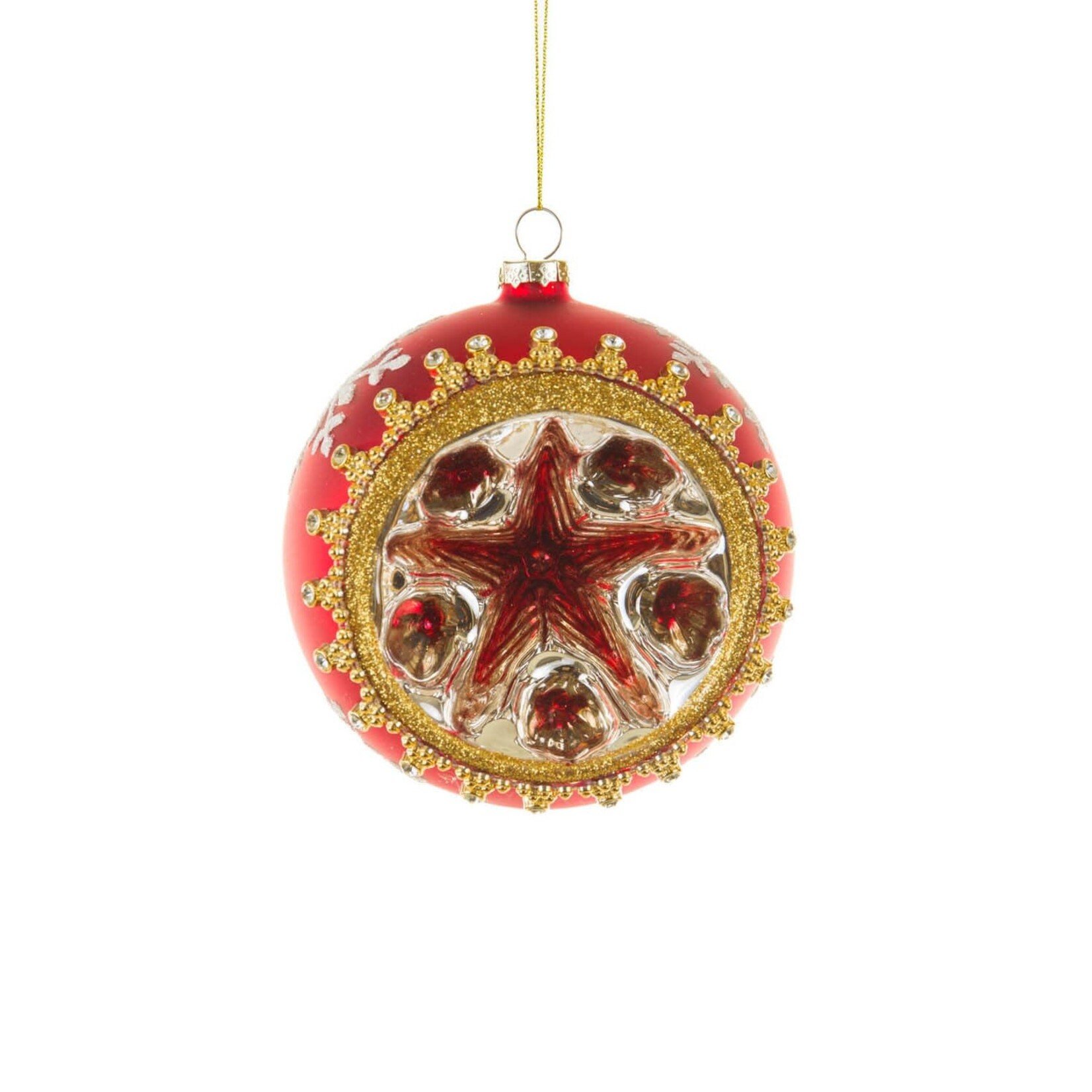 Hanging Red Glass Ball Ornament W/Stars