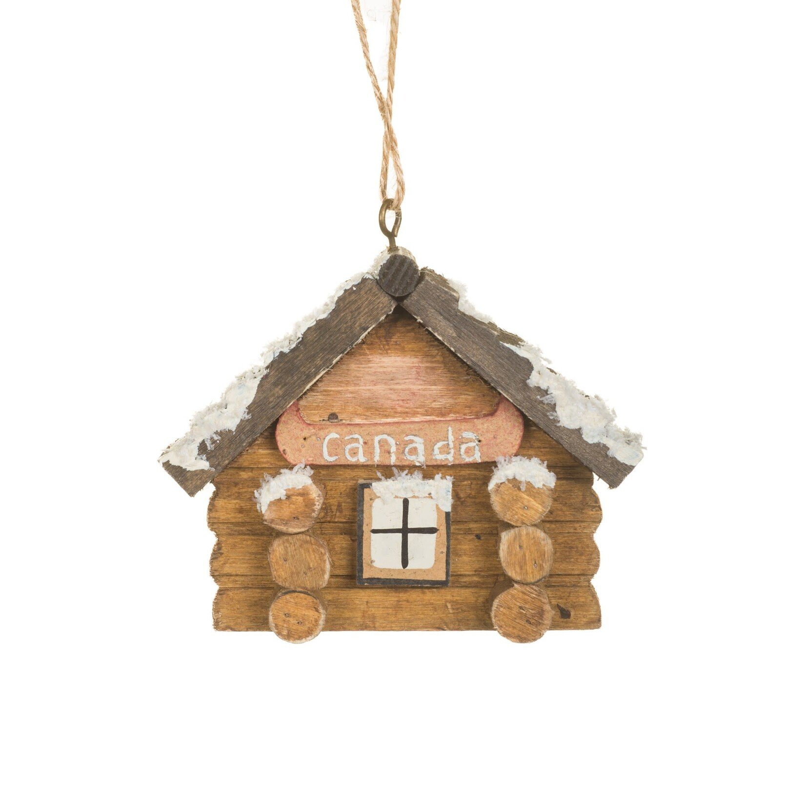 Umber Wooden Canada Log Cabin Ornament