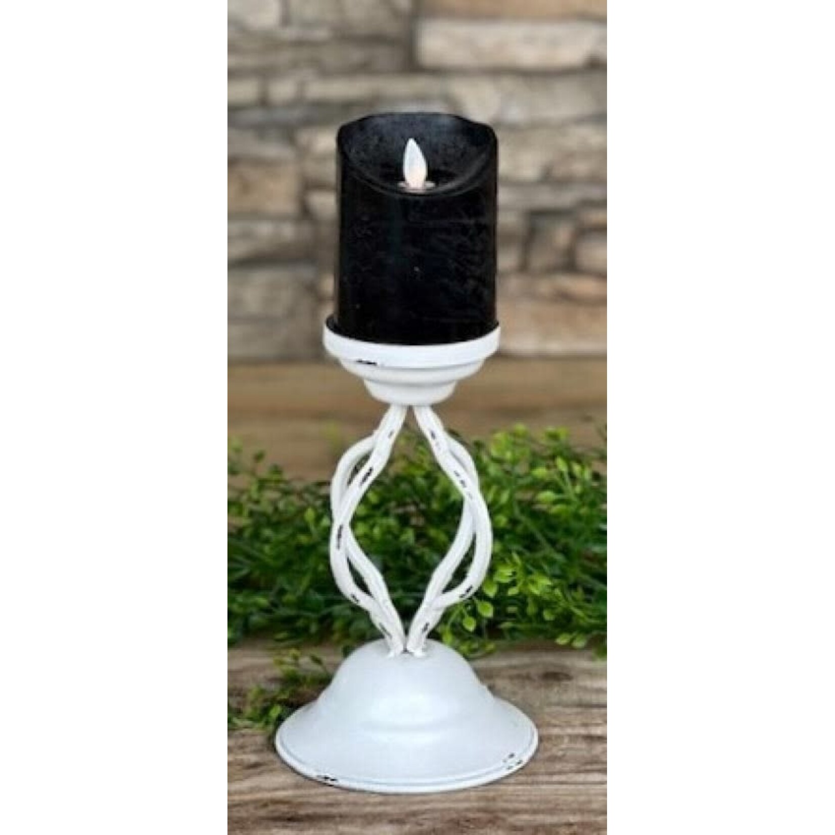 White Distressed Spiral Pillar Candle Holder