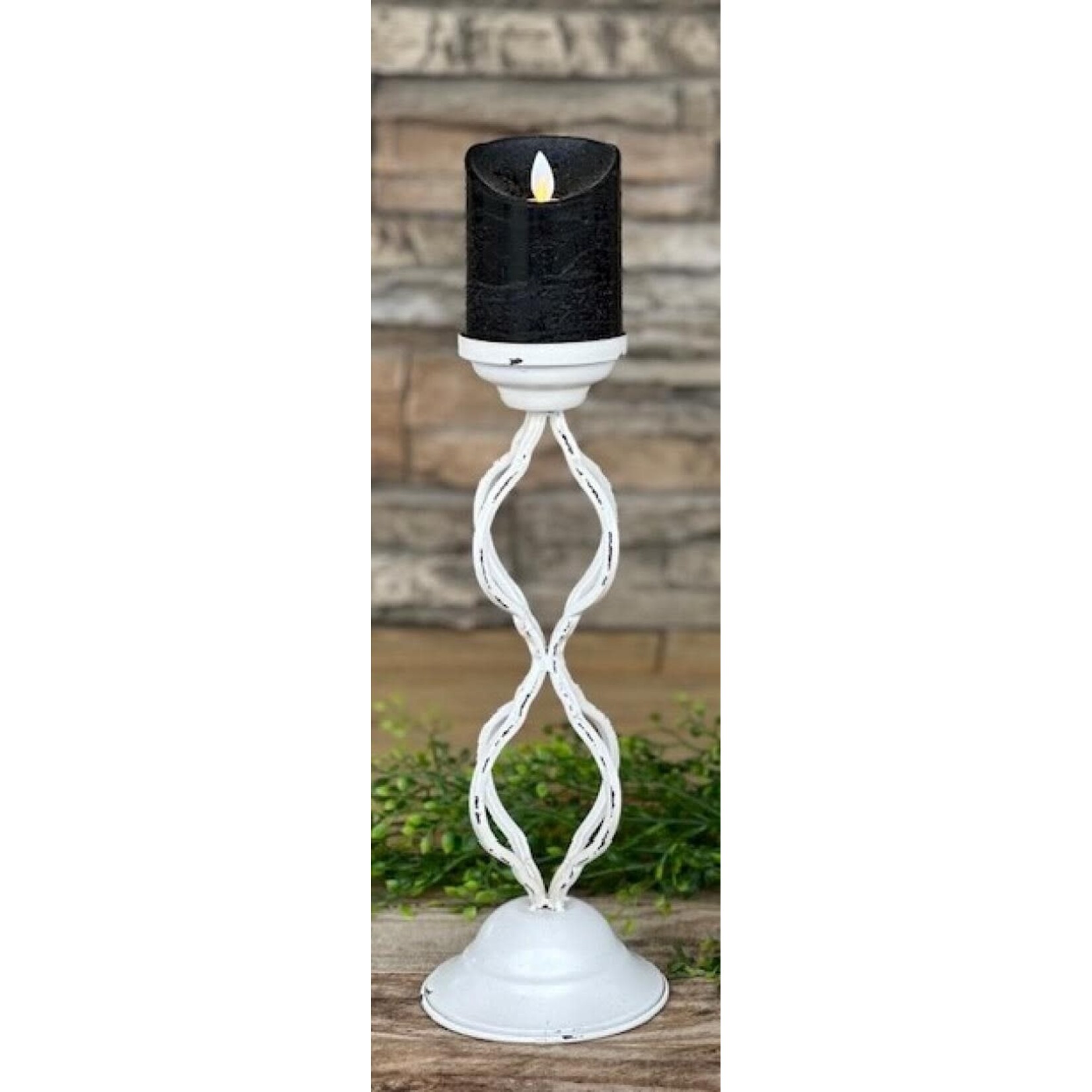 White Distressed Spiral Pillar Candle Holder