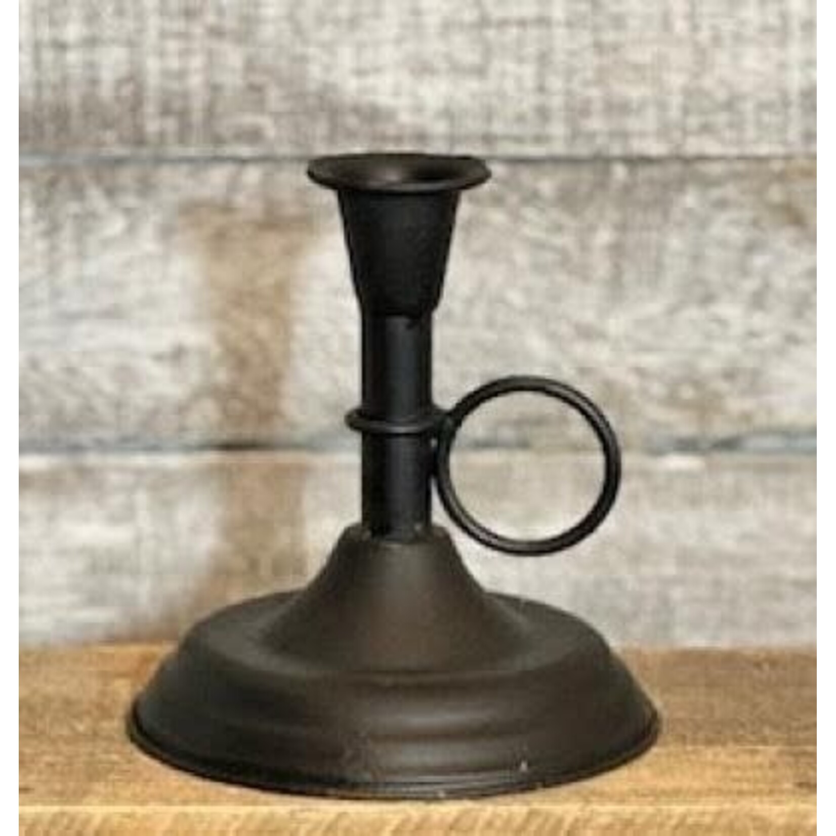 Distressed Ring Handle Taper Candle Holder - Black