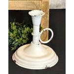 Distressed Ring Handle Taper Candle Holder - White